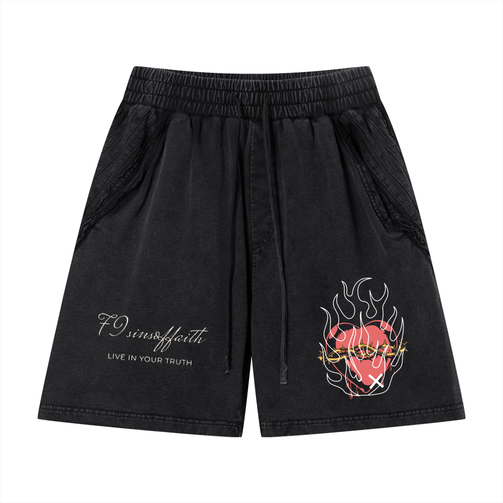 Unisex Vintage Wash Raw Edge Shorts